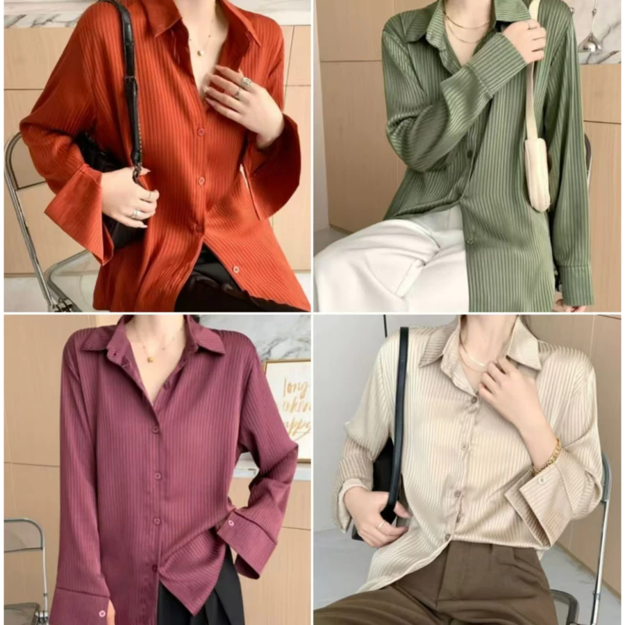 เสื้อเบลาส์ลายทางแขนยาว